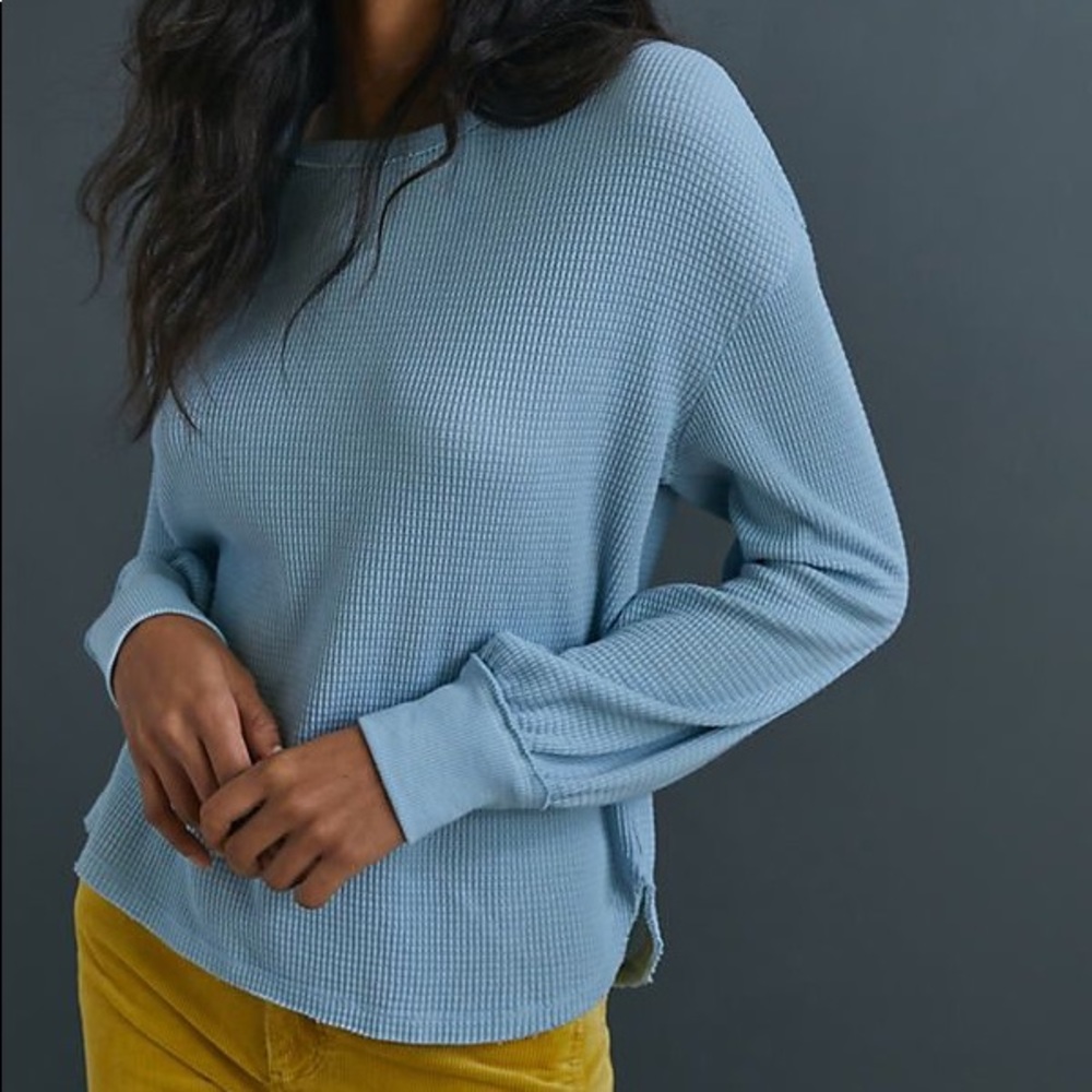 Anthropologie T. La Dolly Thermal Long Sleeve Light Blue Size Small